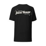 heather black t shirt back full fueled by java house and anxiety print in white text